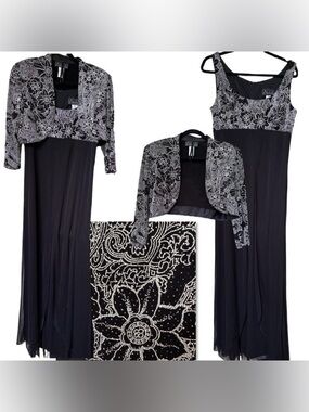 🌟 Alex Evenings Black Gown + Paisley Bolero 2-Pc Set | Sz 10